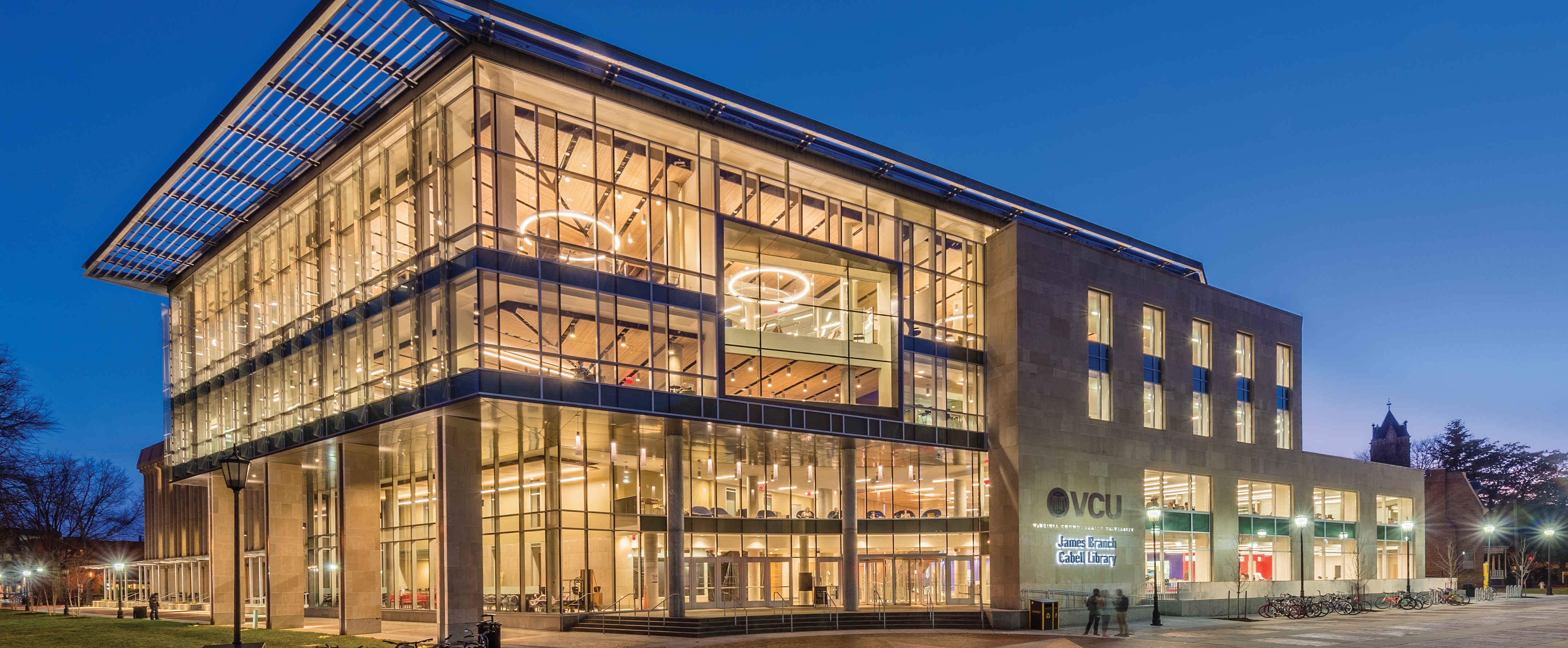 Cabell Library at night