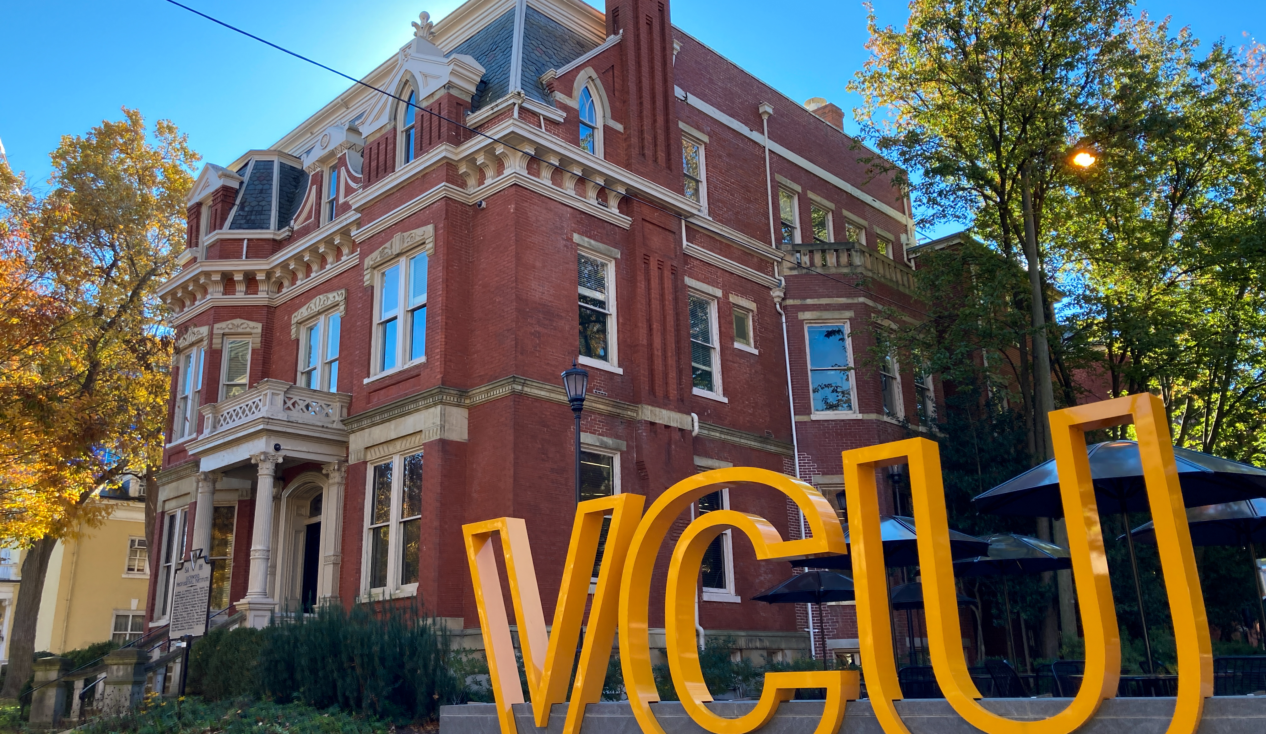 Founders Hall exterior with VCU sign